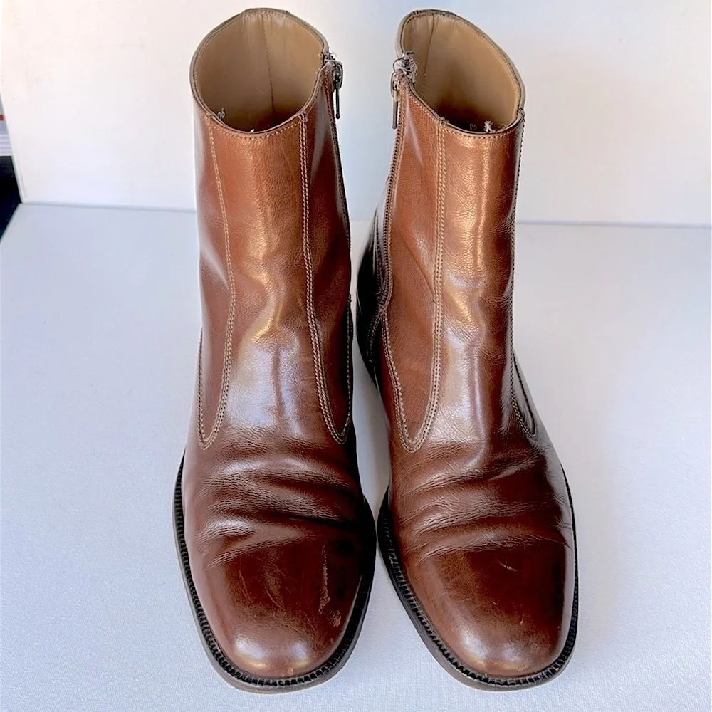 Vintage Florsheim Brown Leather Zip Up Square Toe Chelsea Boots Size 9 1/2 mens